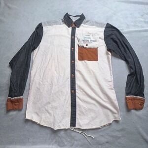 Feed Sacks Yellowstone Special Flour Train Patchwork Button Shirt USA M